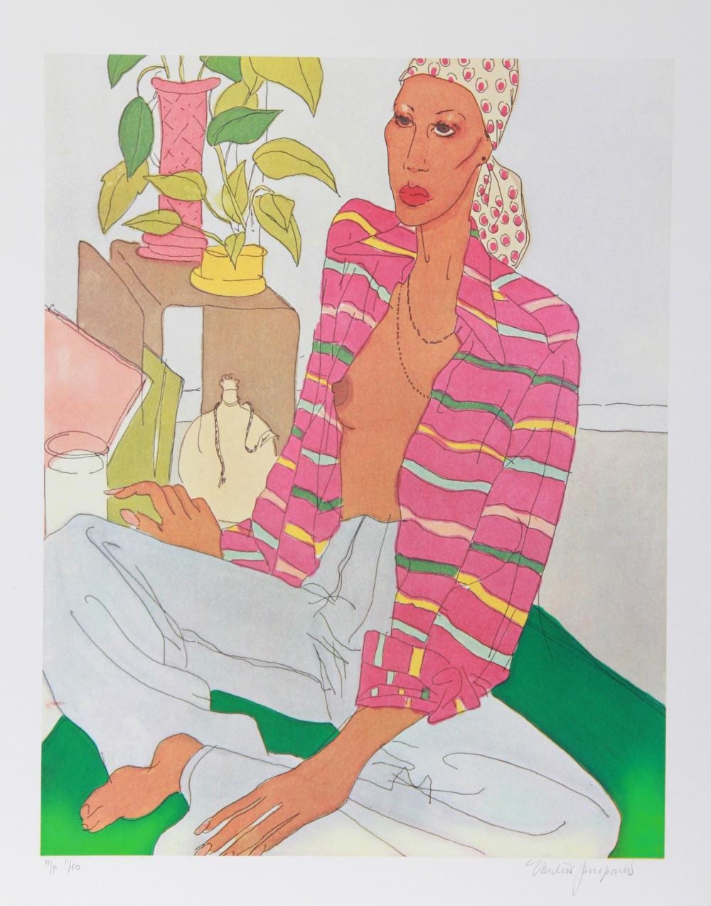 Vasilios Janopoulos comparable auction result: vasilios janopoulos woman in pink shirt lithograph