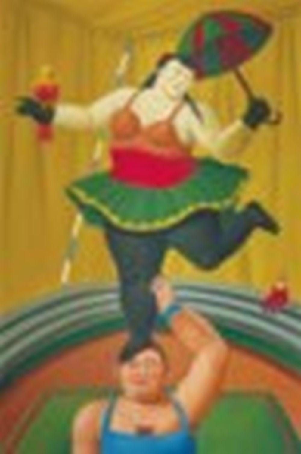 Fernando Botero (B. 1932) Equilibrist oil on canvas 175 x 117.5 cm. (68 7/8 comparable sale