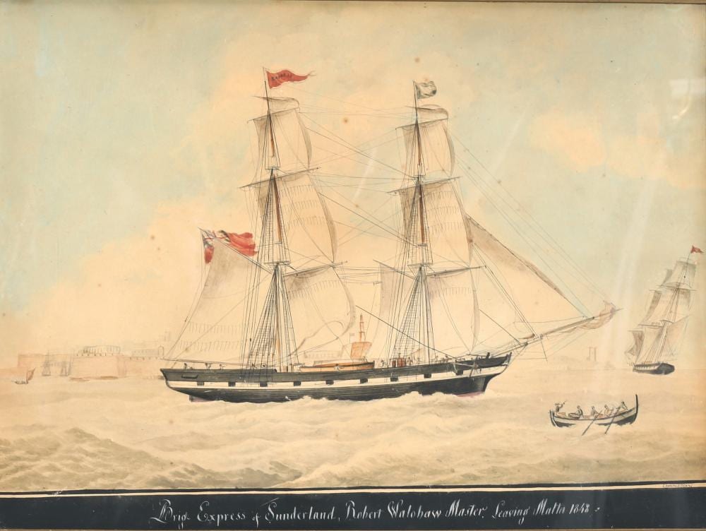 Nicholas Cammillieri comparable auction result: nicholas cammillieri 1762 1860 brig express of sunderland leaving malta 1848 zweimaster express of sunderland verl sst malta