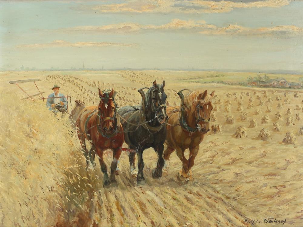 Wilhelm Westerop comparable auction result: wilhelm westerop 1876 1954 horses and cart in field landscape pferdegespann mit ackerlandschaft