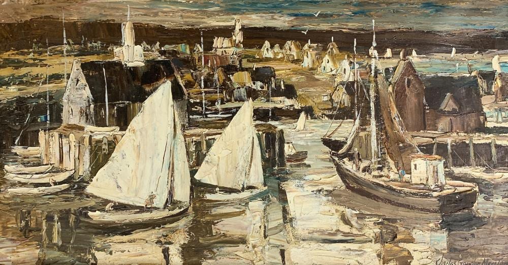 Charles Gordon Marston comparable auction result: charles gordon marston 1898 1980 harbor oil on canvas