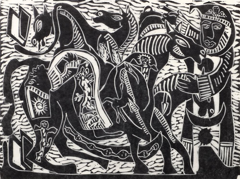 Azaria Mbatha comparable auction result: azaria mbatha signed linocut from adam and other stories