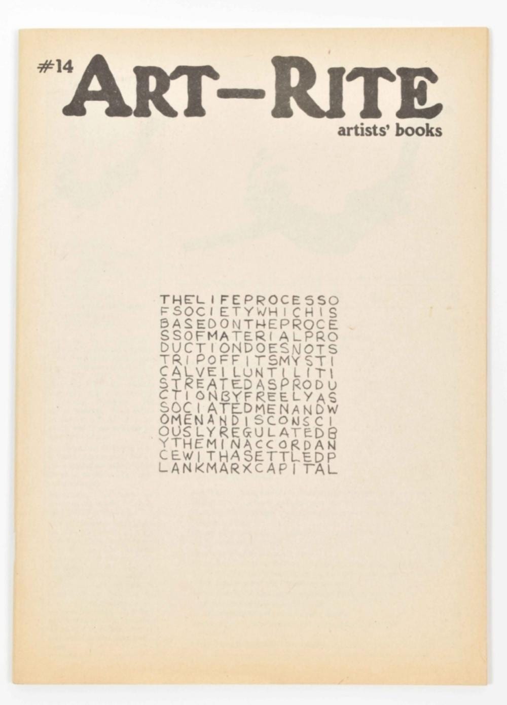 Carl André comparable auction result: publisher s catalogues art rite no 14 winter 76 77 special artists books issue with cover by carl andr