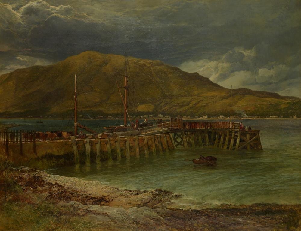 John Milne Donald comparable auction result: john milne donald scottish 1819 1866 loading the ship on the jetty looking towards kilmun