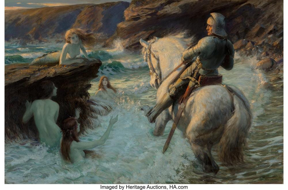 Rowland Wheelwright comparable auction result: rowland wheelwright british 1870 1955 the enchanted shore oil on canvas 49 x