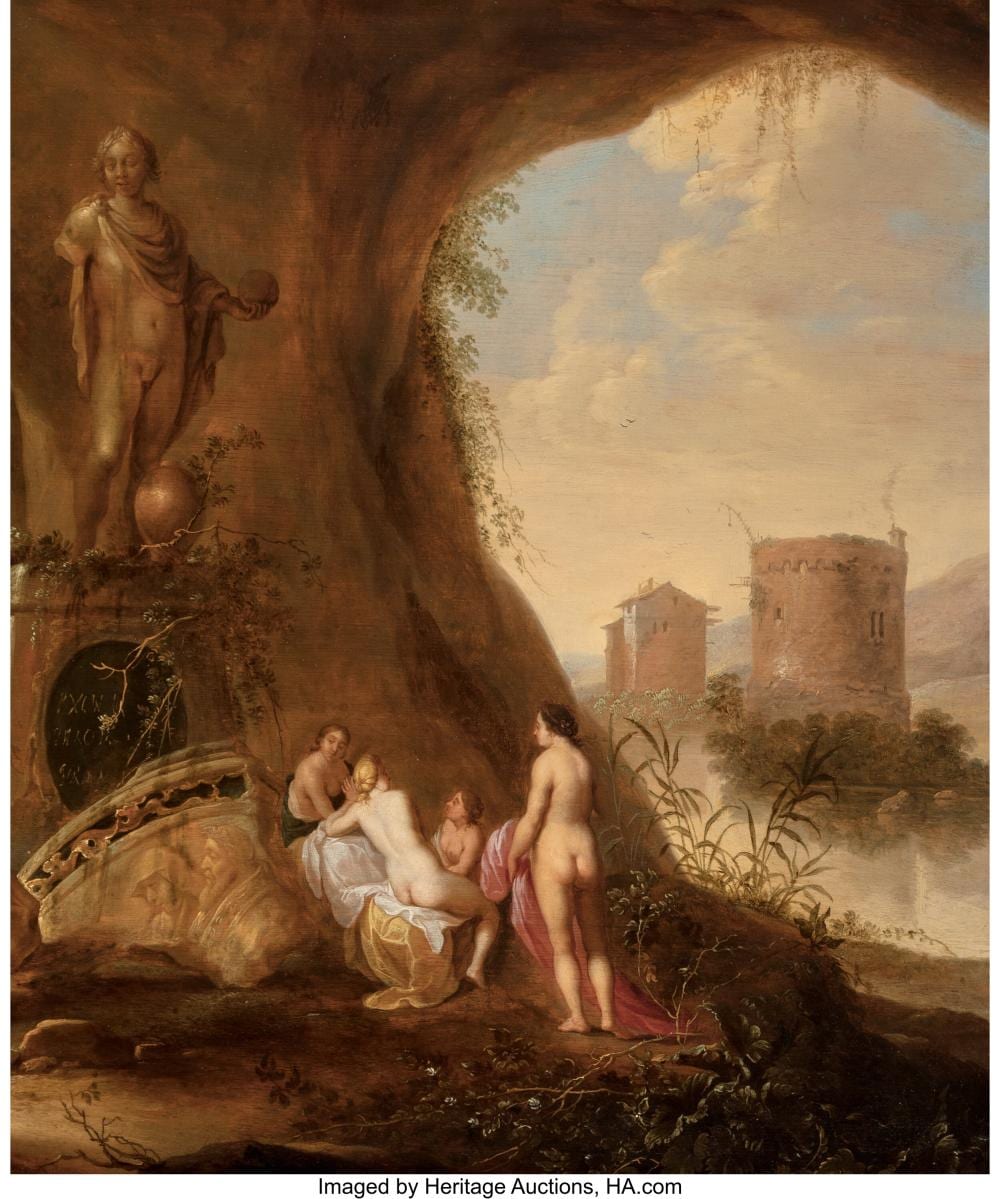 Abraham van Cuylenborch comparable auction result: abraham van cuylenborch dutch 1610 1658 nymphs in a grotto by a ruined statue