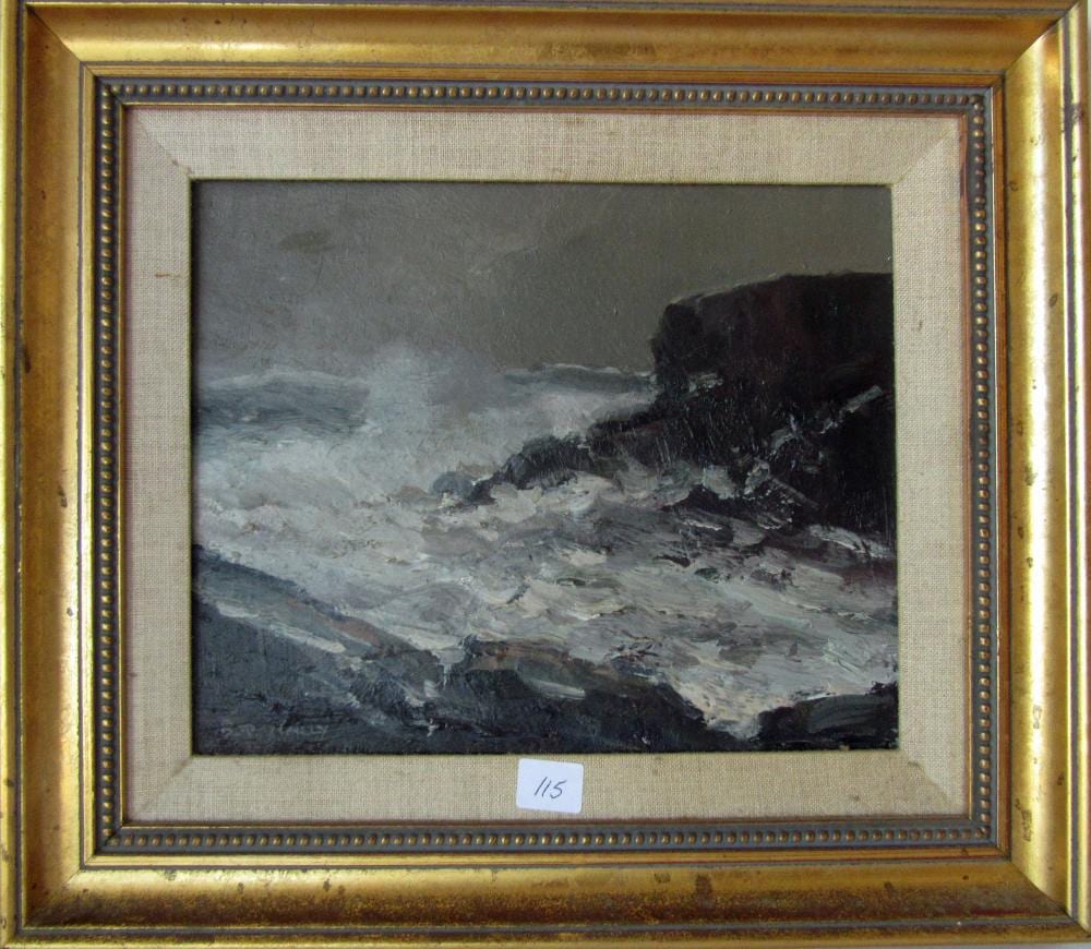 Bob Nally comparable auction result: bob nally 1938 1990 oil on rocky shore 8 by 10