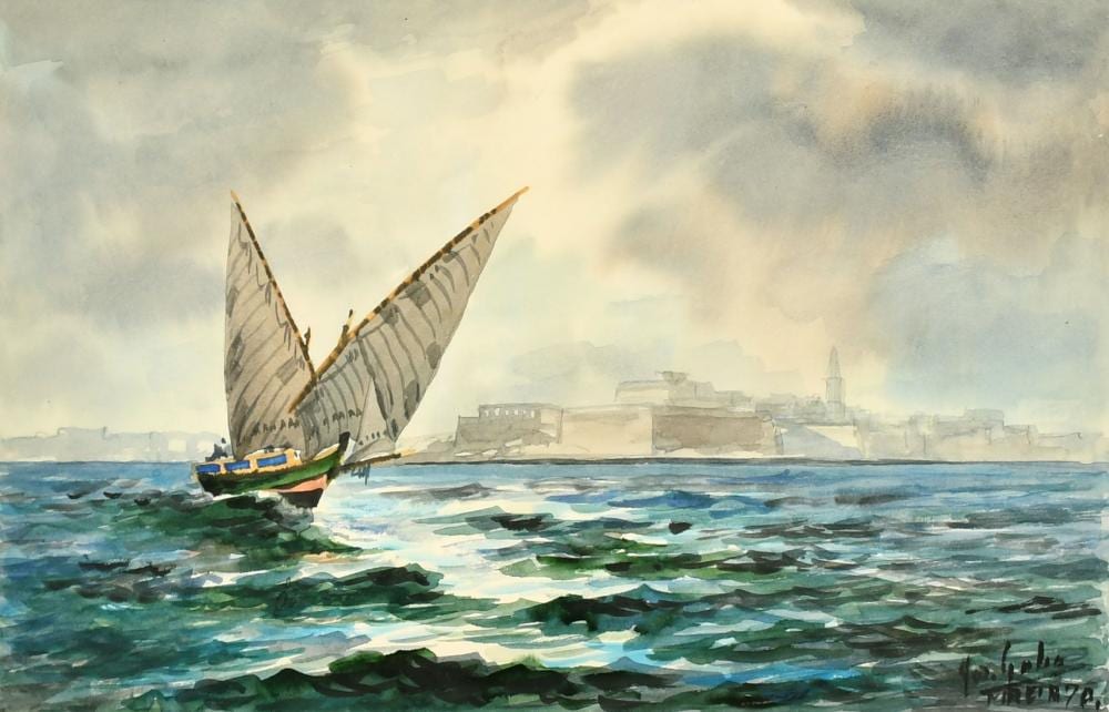 Joseph Galea comparable auction result: joseph galea 1904 1985 maltese st elmo a sailing boat off malta watercolour inscribed in pencil sign