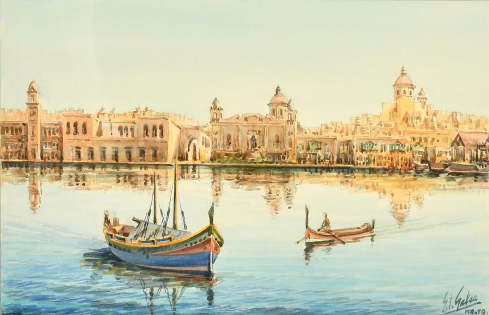 edwin galea b 1934 maltese vittoriosa grand canal watercolour inscribed in pencil signed and dated · John Nicholson's Fine Art Auctioneers & Valuers · 2022-11-30 Edwin Galea comparable auction result: edwin galea b 1934 maltese vittoriosa grand canal watercolour inscribed in pencil signed and dated