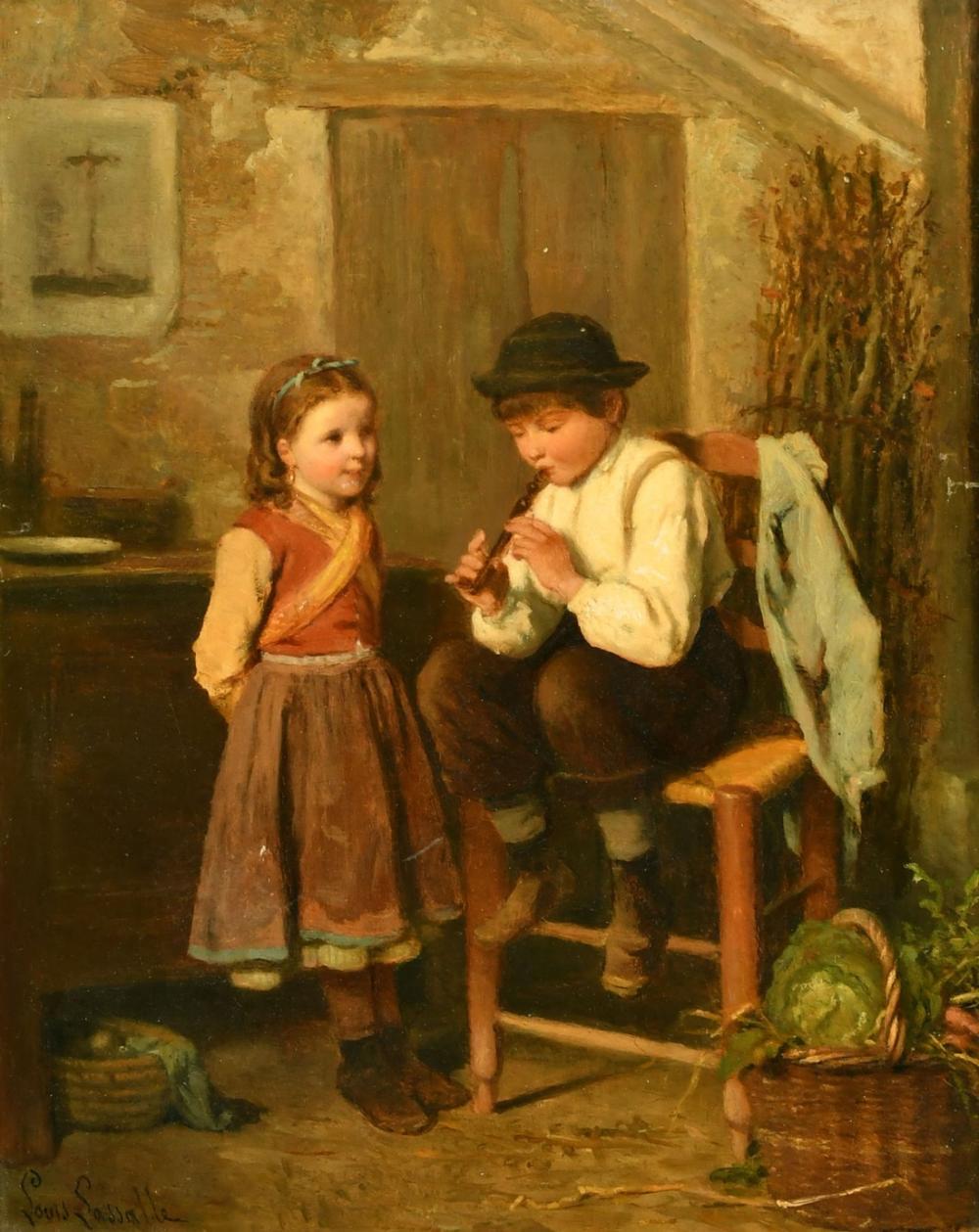 Louis-Simon Cabaillot-Lassalle comparable auction result: louis simon cabaillot lassalle 1810 1870 french a simple tune children playing music in a cottage interio