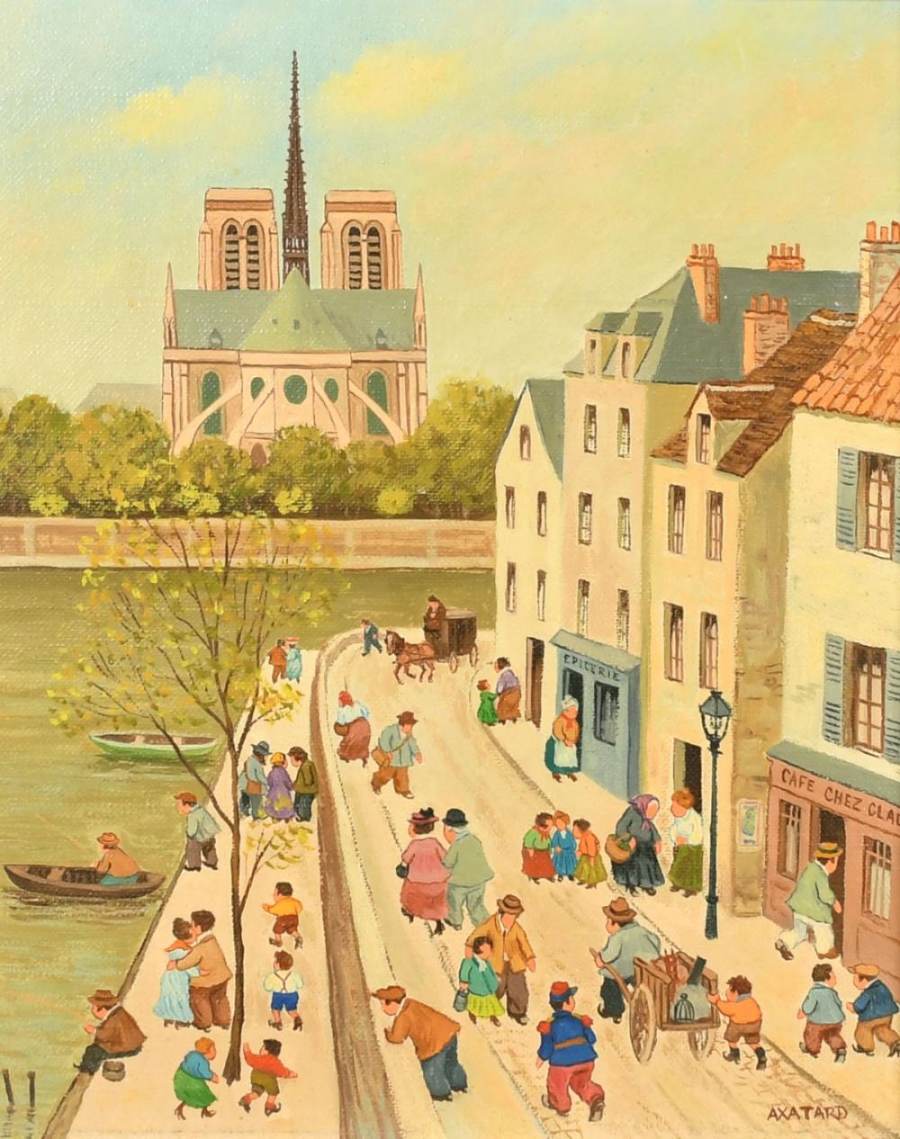 jean axatard b 1931 french notre dame figures in a busy street with the cathedral beyond oil on canvas · John Nicholson's Fine Art Auctioneers & Valuers · 2022-11-30 Jean Axatard comparable auction result: jean axatard b 1931 french notre dame figures in a busy street with the cathedral beyond oil on canvas