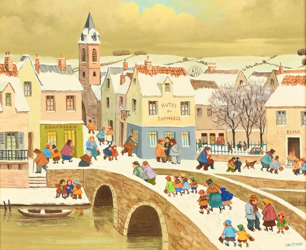 jean axatard b 1931 french l ecole children crossing a stone bridge oil on canvas signed 8 75 x 10 · John Nicholson's Fine Art Auctioneers & Valuers · 2022-11-30 Jean Axatard comparable auction result: jean axatard b 1931 french l ecole children crossing a stone bridge oil on canvas signed 8 75 x 10