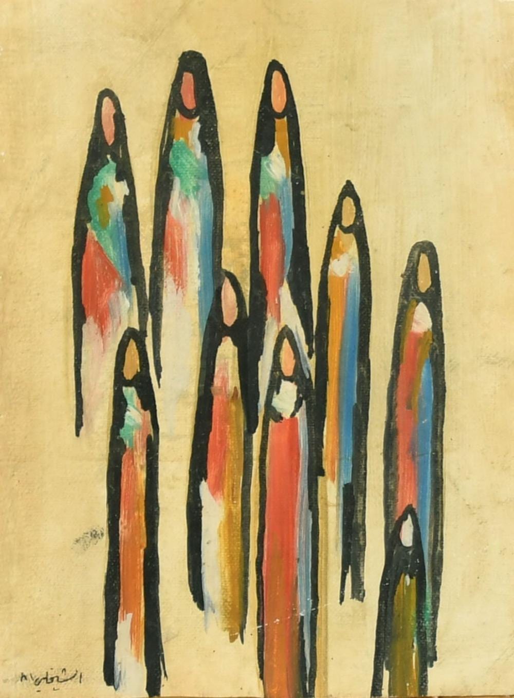 Ismael Al-Sheikhly comparable auction result: ismael al sheikhly 1924 2002 iraq a study of gathered figures oil on canvas signed 6 5 x 5 16 5 x 12