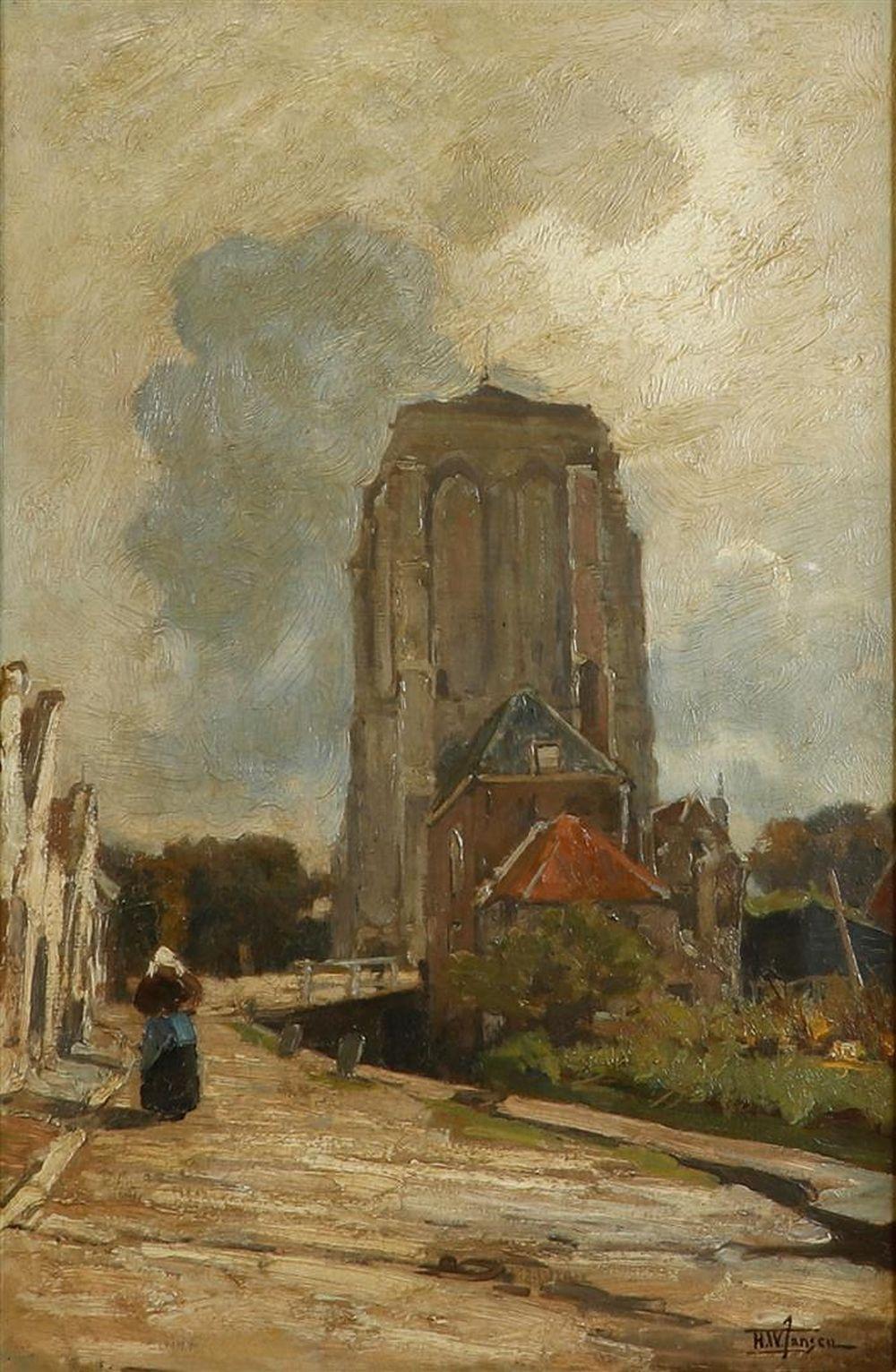 Hendrik Willebrord Jansen comparable auction result: hendrik willebrord jansen zeist 1855 1911 cityscape in holland with a stubby tower