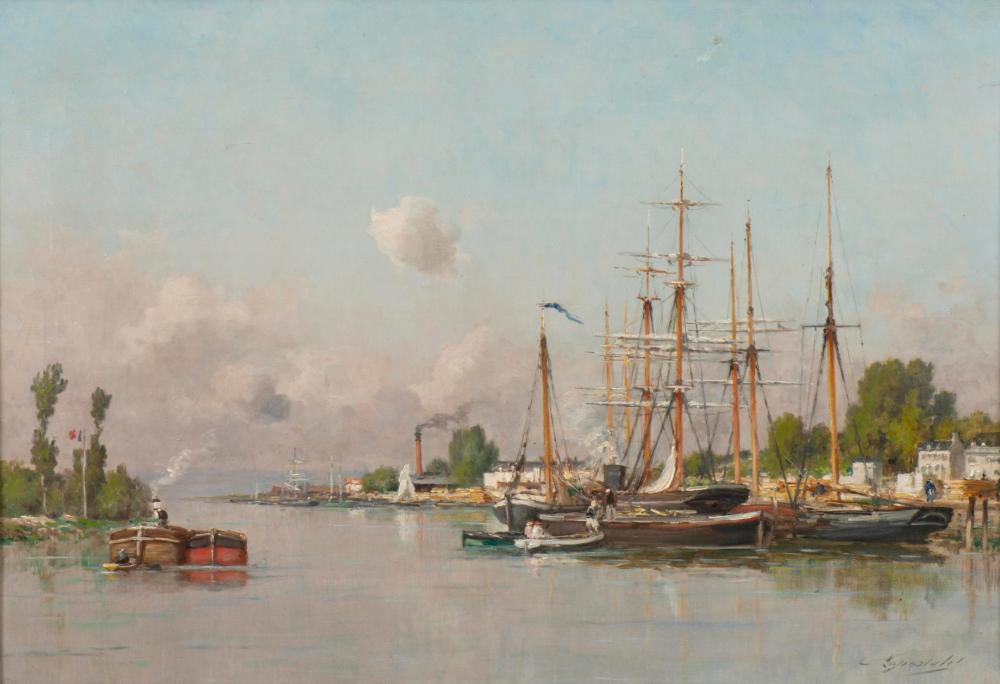 Charles Lapostolet comparable auction result: charles lapostolet 1824 1890 marine fluviale huile sur toile