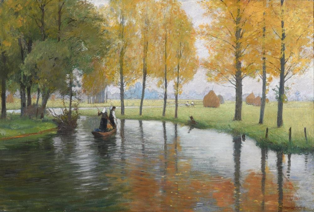Hugo Charlemont comparable auction result: hugo charlemont austrian 1850 1939 river landscape with haystacks and figures on a boat