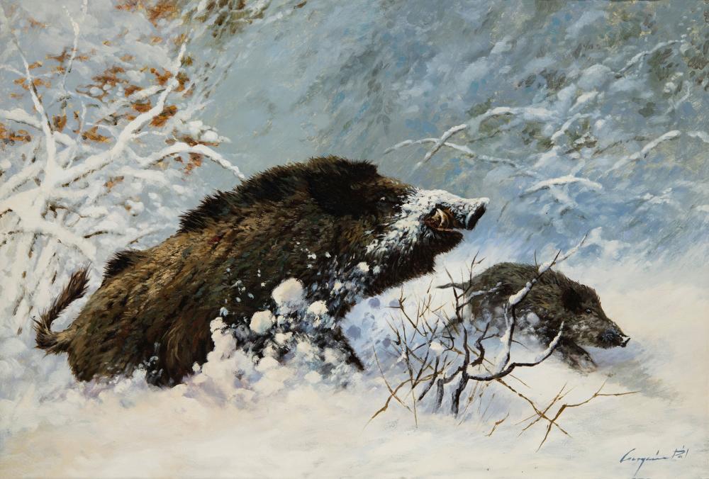 Csergezán Pál (1924 - 1996): Wounded Wildboar comparable sale