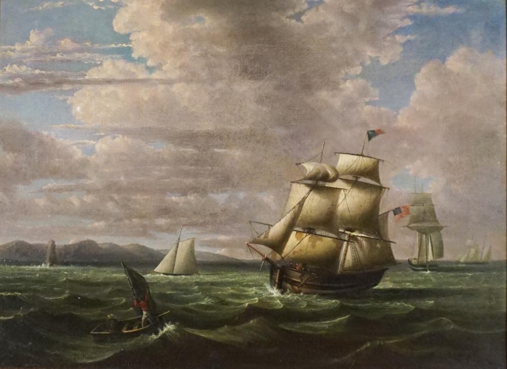 mary blood mellen american 1817 1882 american ship off penobscot maine oil on canvas 22 x 30 1 2 in 55 9 x 77 5 cm · Weschler's · 2022-12-09 Mary Blood Mellen comparable auction result: mary blood mellen american 1817 1882 american ship off penobscot maine oil on canvas 22 x 30 1 2 in 55 9 x 77 5 cm