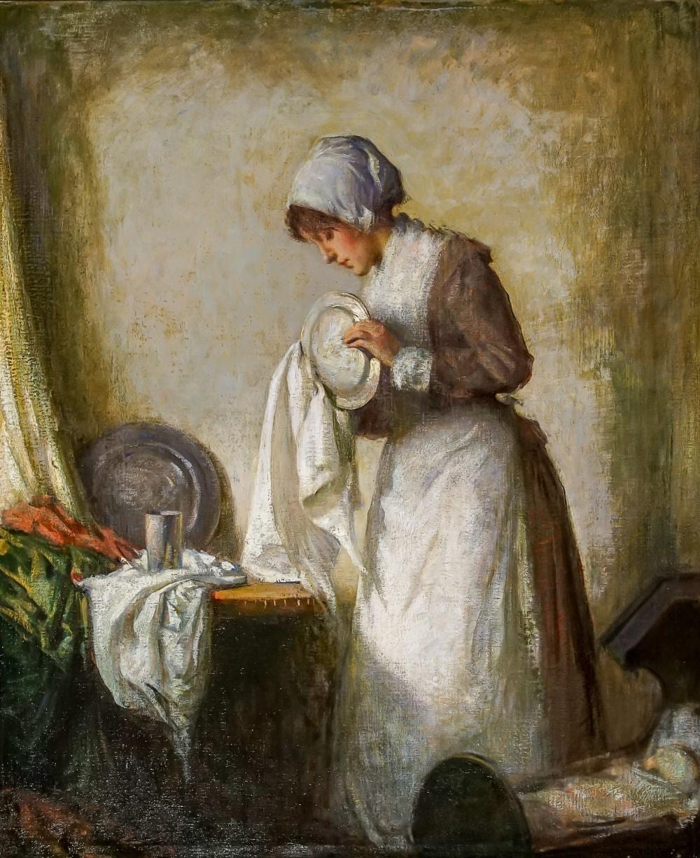 William Cushing Loring comparable auction result: william cushing loring american 1879 1961 polishing pewter oil on canvas 30 x 25 in 76 2 x 63 5 cm