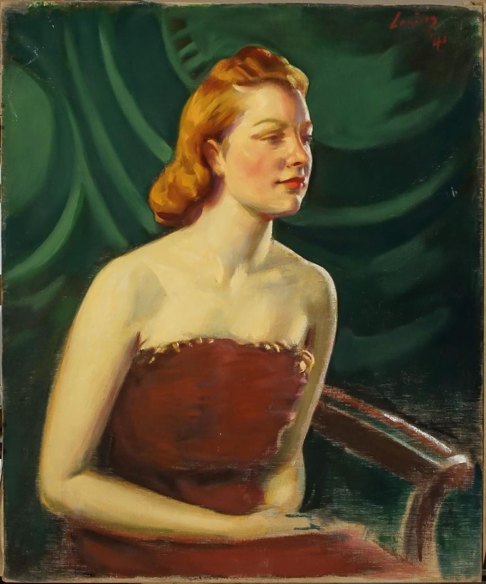 William Cushing Loring comparable auction result: william cushing loring american 1879 1961 portrait of a woman wearing a red dress a double sided work oil on canvas 30 x 25 in 76 2 x 63 5 cm