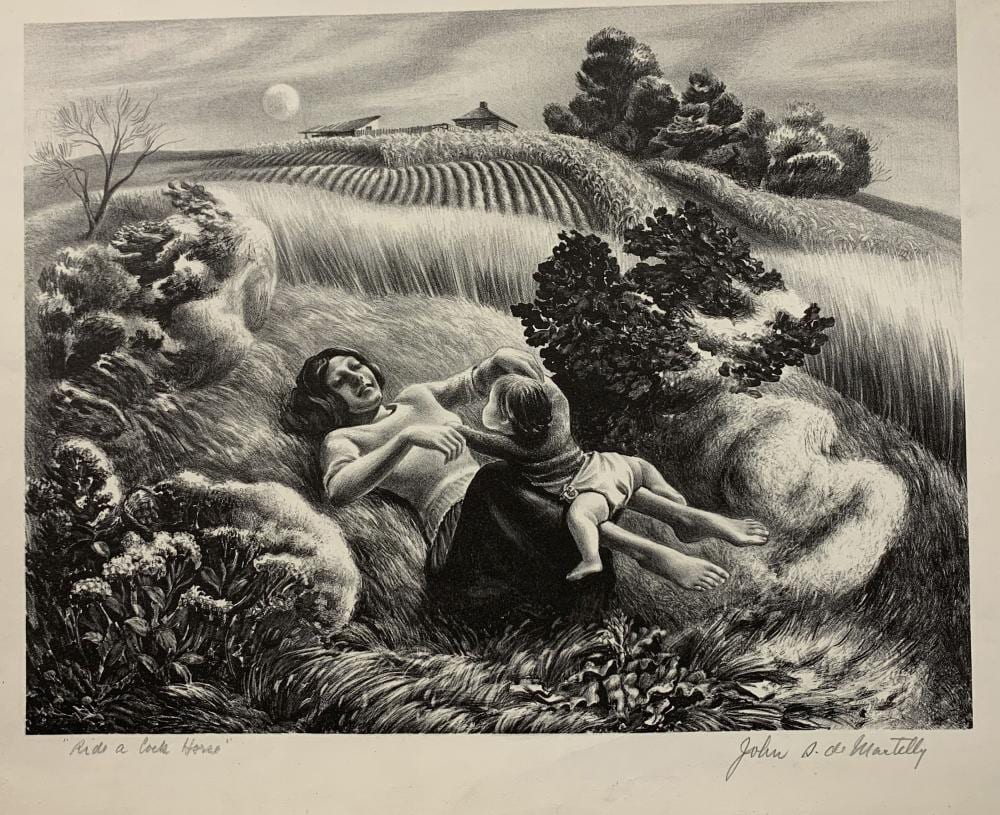 John Stockton De Martelly comparable auction result: john de martelly ride a cock horse original wpa regionalist lithograph depicting a mother