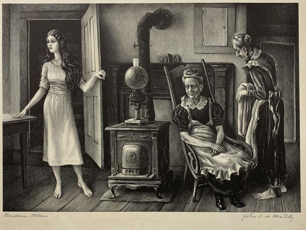 John Stockton DeMartelly comparable auction result: john de martelly barbara allen original wpa regionalist lithograph of three generations of women
