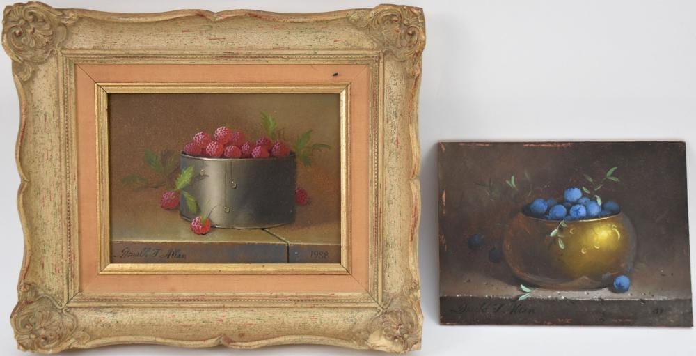 Donald F. Allan comparable auction result: donald f allan american 1927 2013 2 oil on board fruit still life blueberries and raspberries signed lower left 6 x 8 board 10 1 2 x 12 1 2 overall
