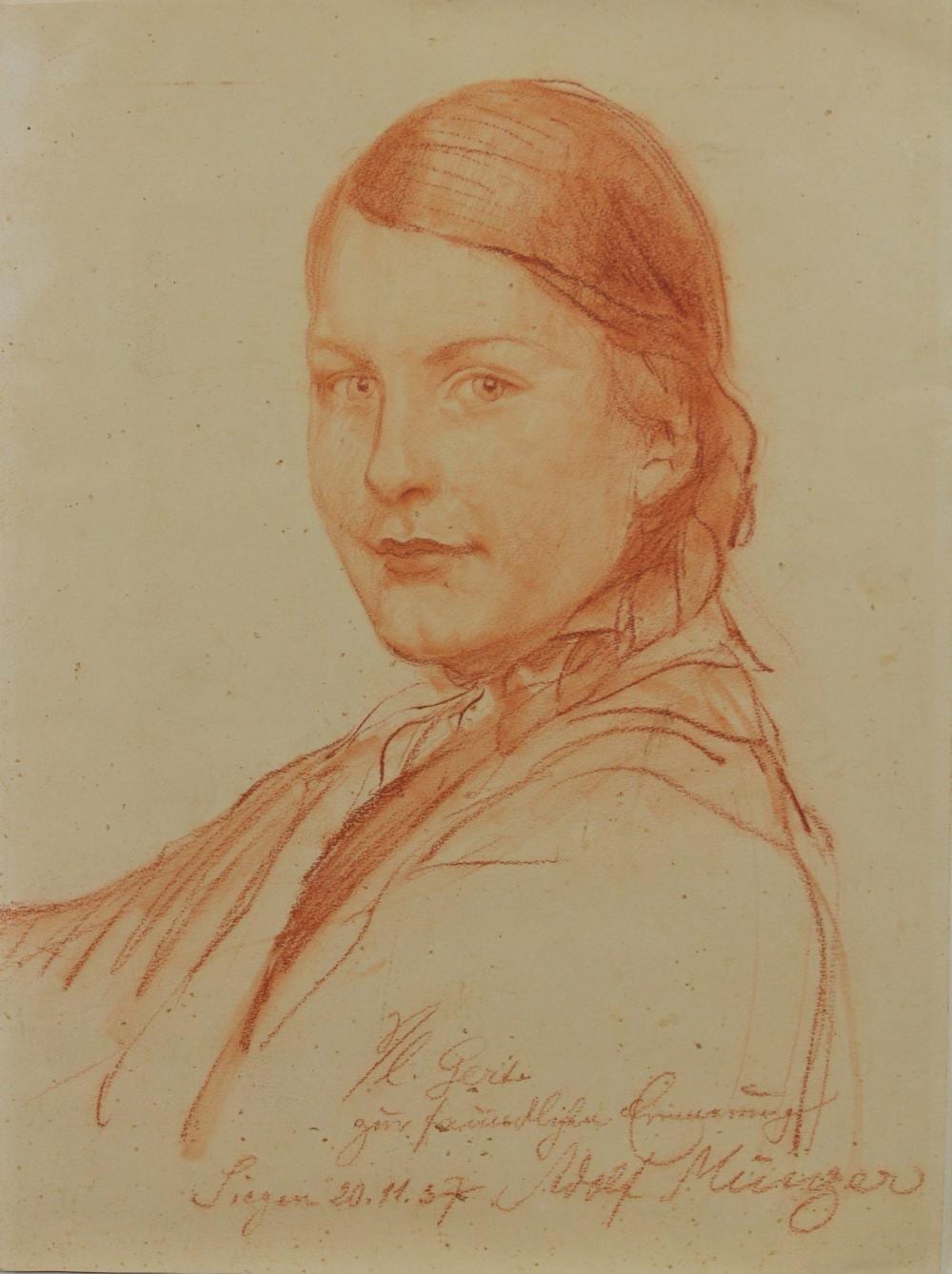 Adolf Münzer comparable auction result: adolf m nzer deutsch 1870 1952 frauenportr t 1937 r telzeichnung auf papier