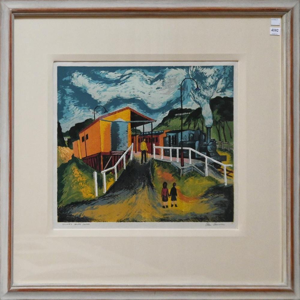 Alan Sumner comparable auction result: alan sumner country railway station 1948 screenprint edition of 38 signed and titled below image 37 x 45cm frame size 70 5 x 76