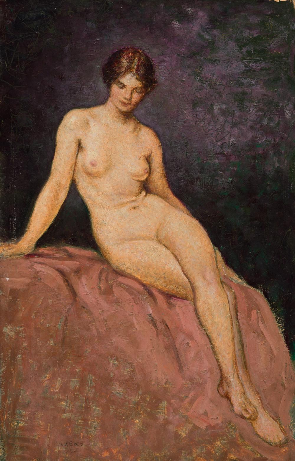 Vivian Akers comparable auction result: vivian akers am 1886 1966 seated nude 1945 oil on panel unframed 13 1 4 x 8 1 4 actual