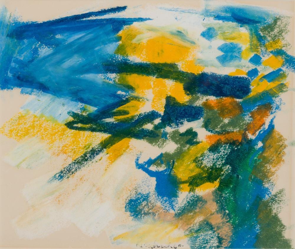 William Kienbusch comparable auction result: william kienbusch am 1914 1980 outer heron island 2 1960 mixed media on paper framed under glass 7 5 8 x 9 1 8 sight 18 x 18 framed