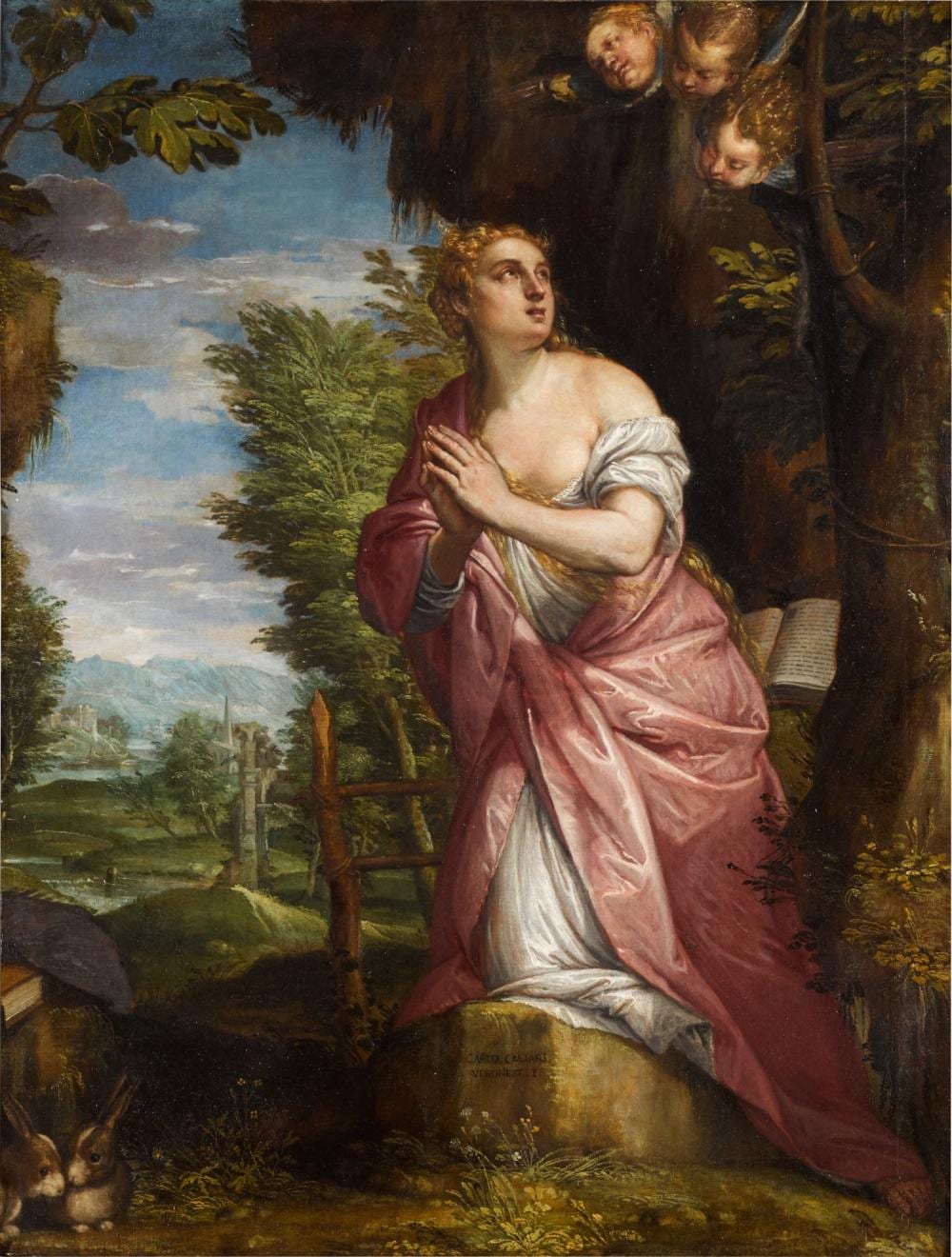 Carlo Caliari comparable auction result: the penitent magdalene in a landscape