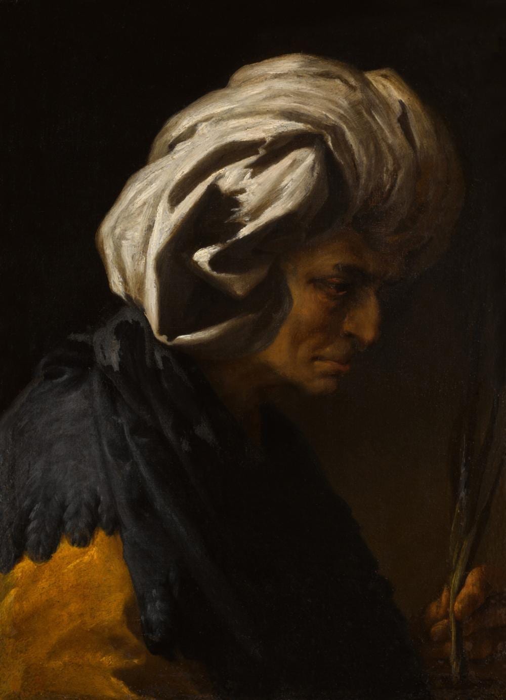 Francesco del Cairo comparable auction result: an old woman in a white turban and feathered cape