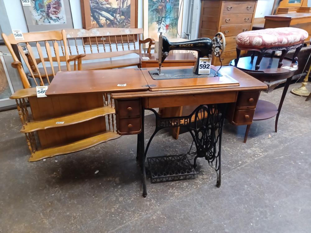 Singer Treadle Sewing Machine sold by Wehrly's Auction Service, lot 592 — auction record photograph