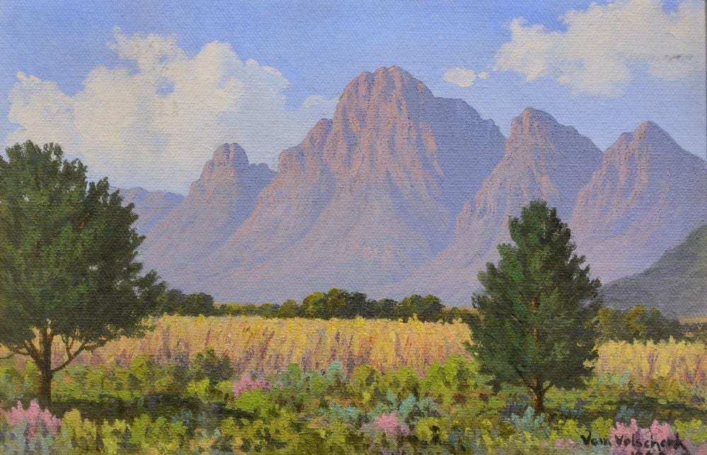vera volschenk sa 1899 1987 oil on the road to paarl signed dated 1949 titled verso 24 x 36 · 5th Avenue Auctioneers · 2022-12-04 Vera Volschenk comparable auction result: vera volschenk sa 1899 1987 oil on the road to paarl signed dated 1949 titled verso 24 x 36