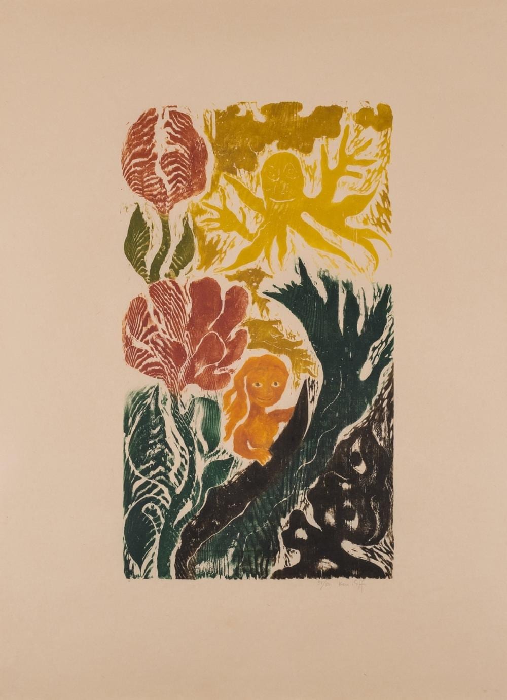 Ken Kiff comparable auction result: ken kiff 1935 2001 woman waves and flowers green flower