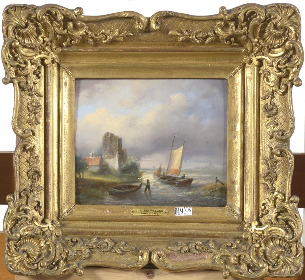 Johannes Petrus van Velzen comparable auction result: huile sur panneau temps agit en bord de fleuve e