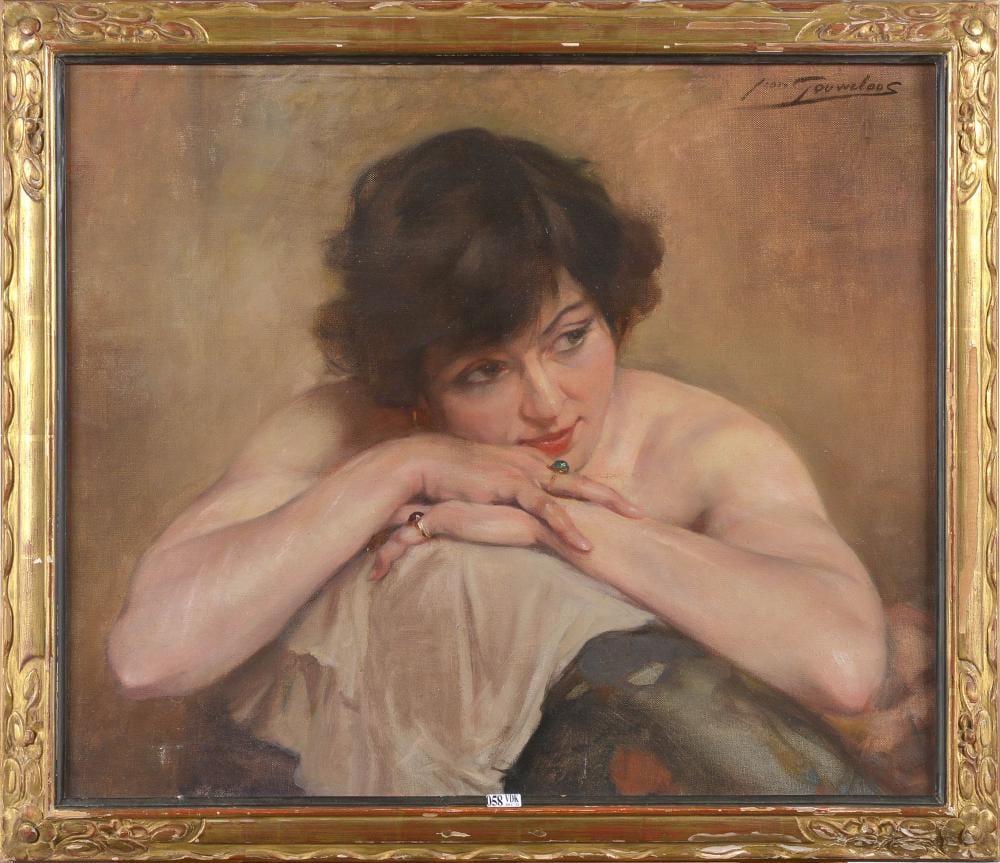 Jean Léon Henri Gouweloos comparable auction result: huile sur toile jeune femme accoud e sign en h