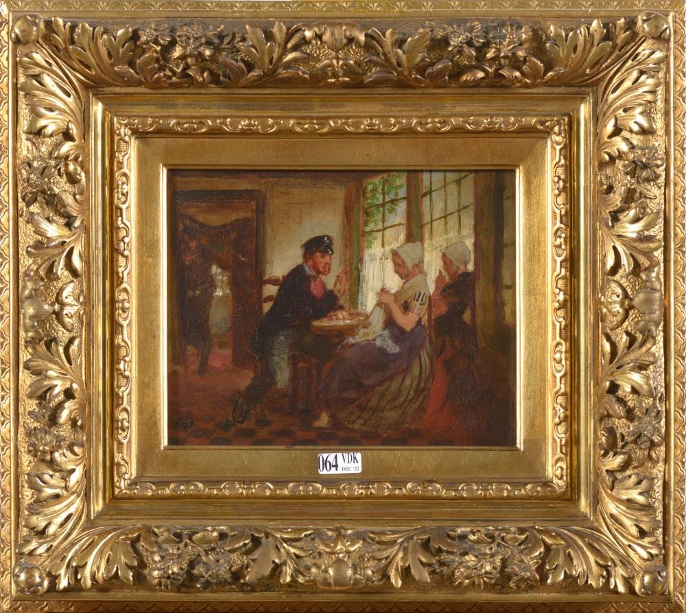 Adolphe-Alexandre Dillens comparable auction result: huile sur panneau sc ne d int rieur en hollande