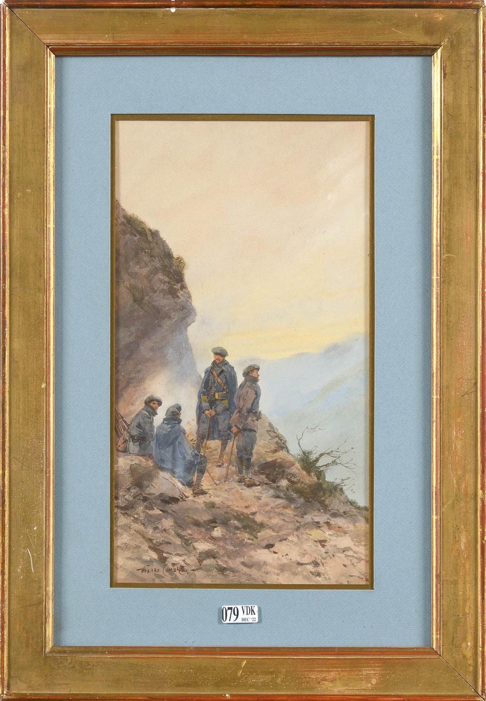 Pierre (1859) Comba comparable auction result: aquarelle sur papier les chasseurs alpins en mont