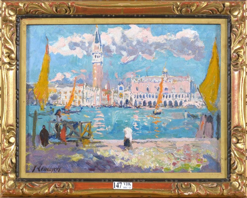 Adrien LeMayeur comparable auction result: huile sur carton vue de la place saint marc ven