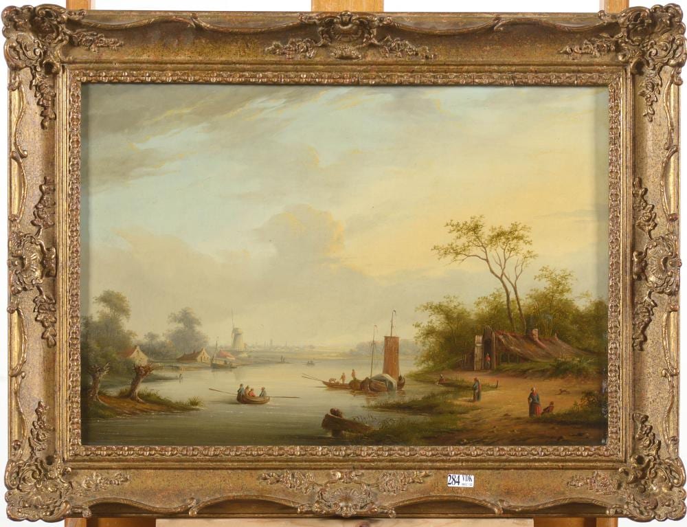 Pieter Lodewijk Francisco Kluyver comparable auction result: huile sur panneau paysage lacustre en hollande