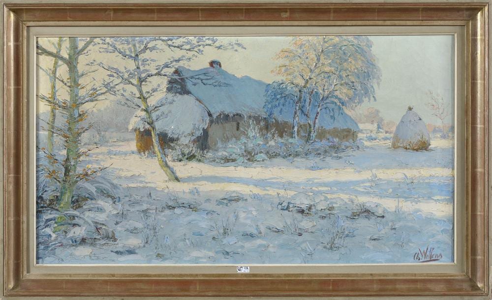 Karel Wellens comparable auction result: huile sur toile la fermette enneig e sign en b