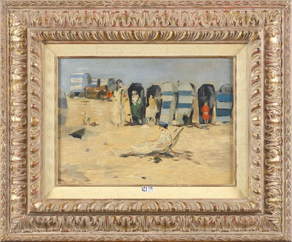 huile sur panneau sc ne de plage zandvoort si · Vanderkindere · 2022-12-14 Adrianus Miolée comparable auction result: huile sur panneau sc ne de plage zandvoort si