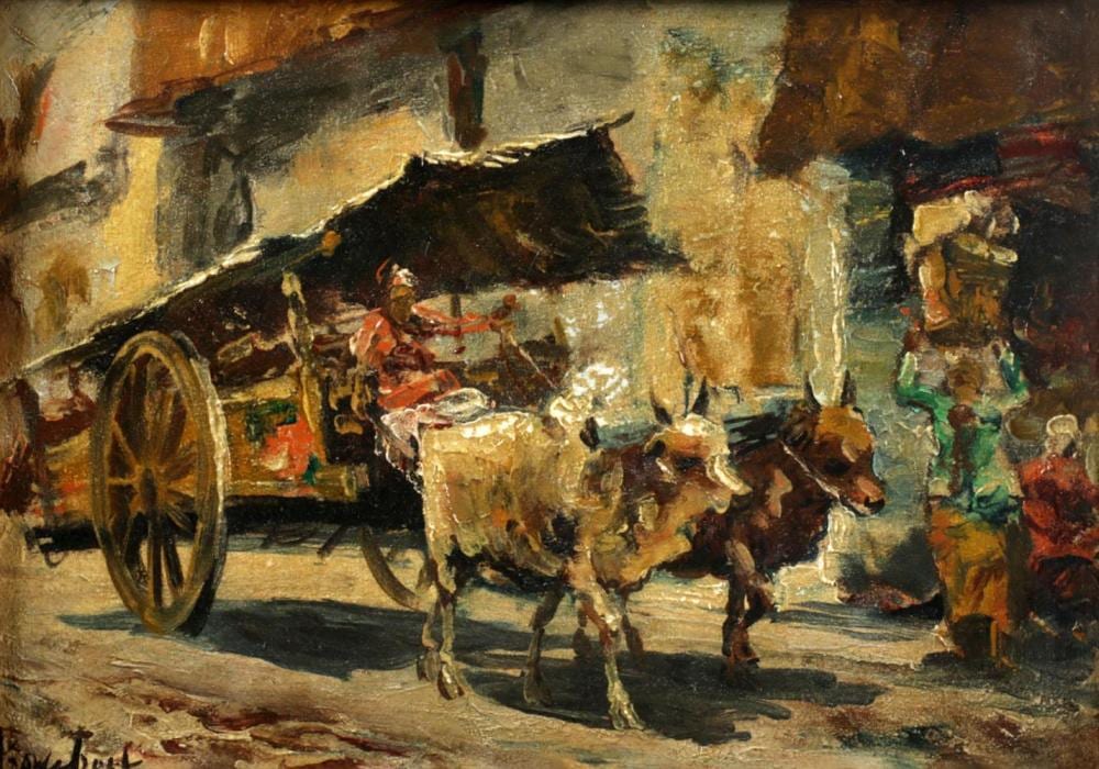 sujatno koempoel 1912 1987 street scene with bullock ca · Van Zadelhoff Veilingen en Taxaties · 2022-12-12 Sujano Koempoel comparable auction result: sujatno koempoel 1912 1987 street scene with bullock ca