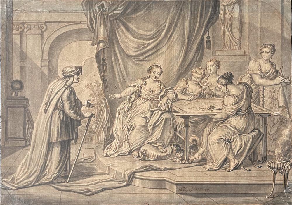 Hieronymus Lapis comparable auction result: hieronymus lapis venezia 1713 33 l aia 1798 una regina intenta a ricamare insieme alle sue ancelle riceve la visita di un indovina