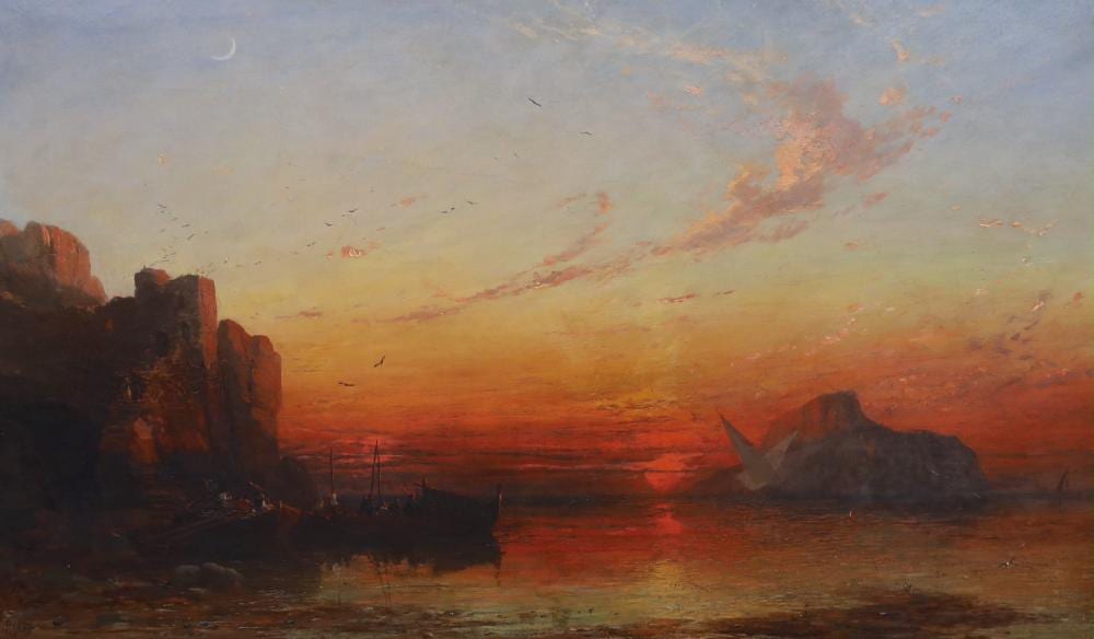 James Francis Danby comparable auction result: james francis danby british 1816 1875 boatmen along the aegean coast at sunset oil on canvas 45 x 75cm