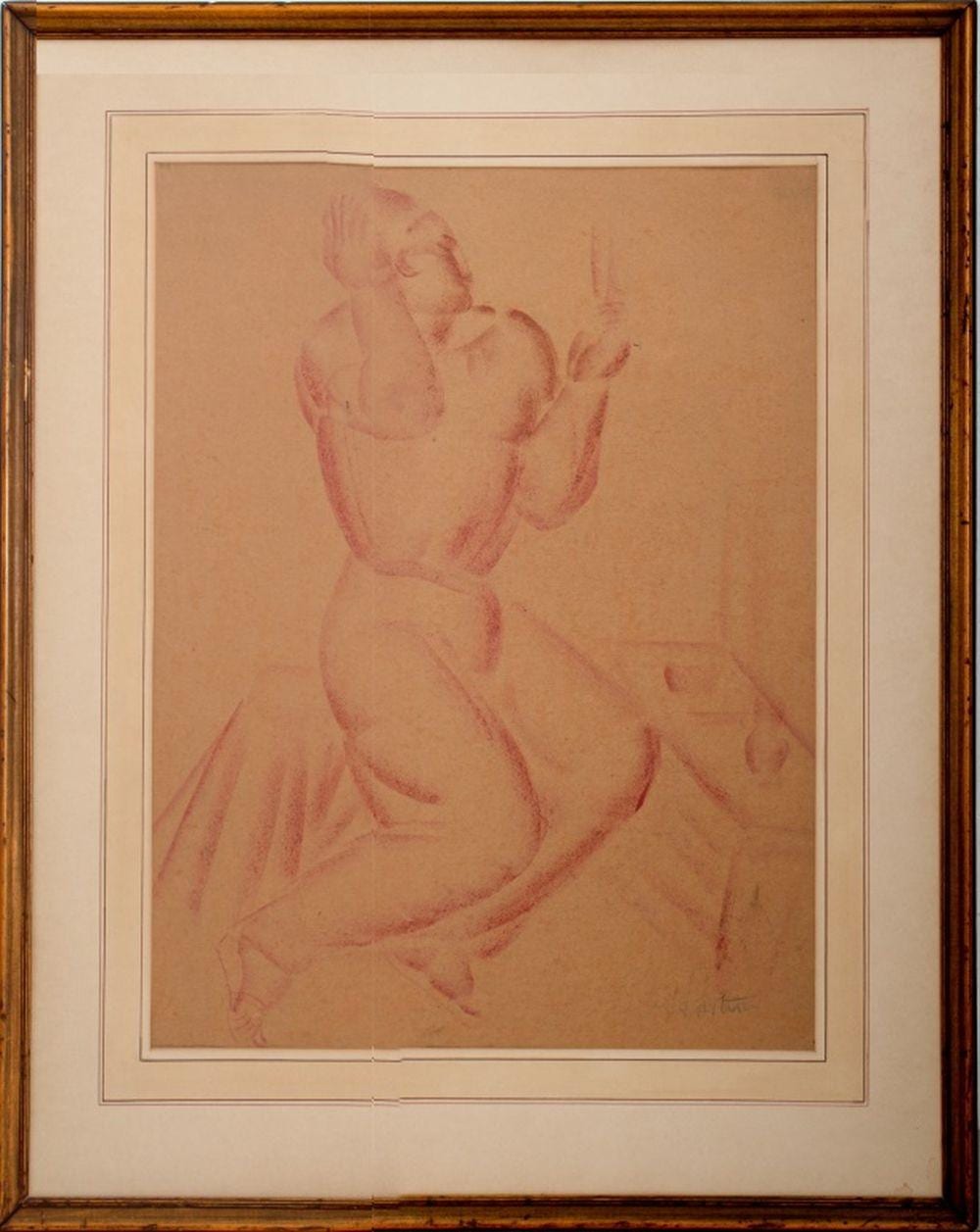 Ivan Mestrovic comparable auction result: ivan mestrovic man fixing hair pastel on paper