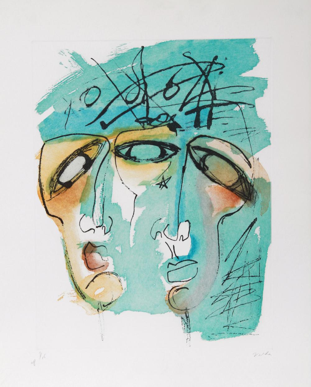 Vick Vibha comparable auction result: vick vibha portrait of two in blue lithograph