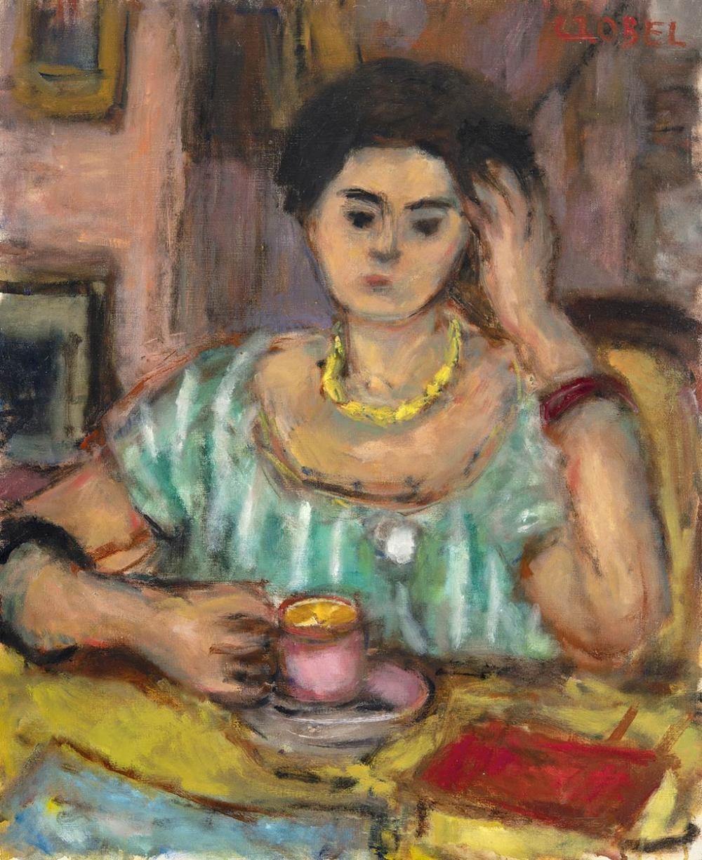 Béla Czóbel comparable auction result: b la cz bel 1883 1976 woman having a coffee 1960s
